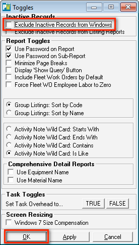 Exclude Inactive Records from Windows