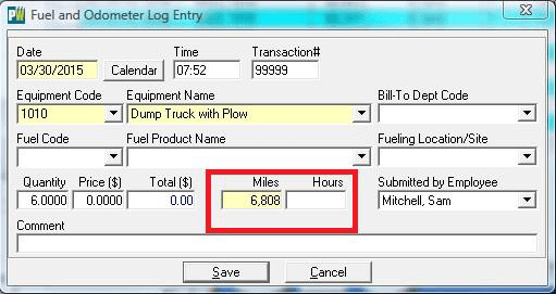 open the Fuel and Odometer Log entry dialog box