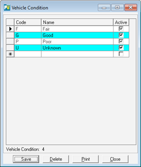 Create a vehicle condition entry