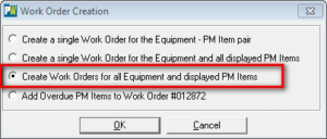 create work orders for all equipment